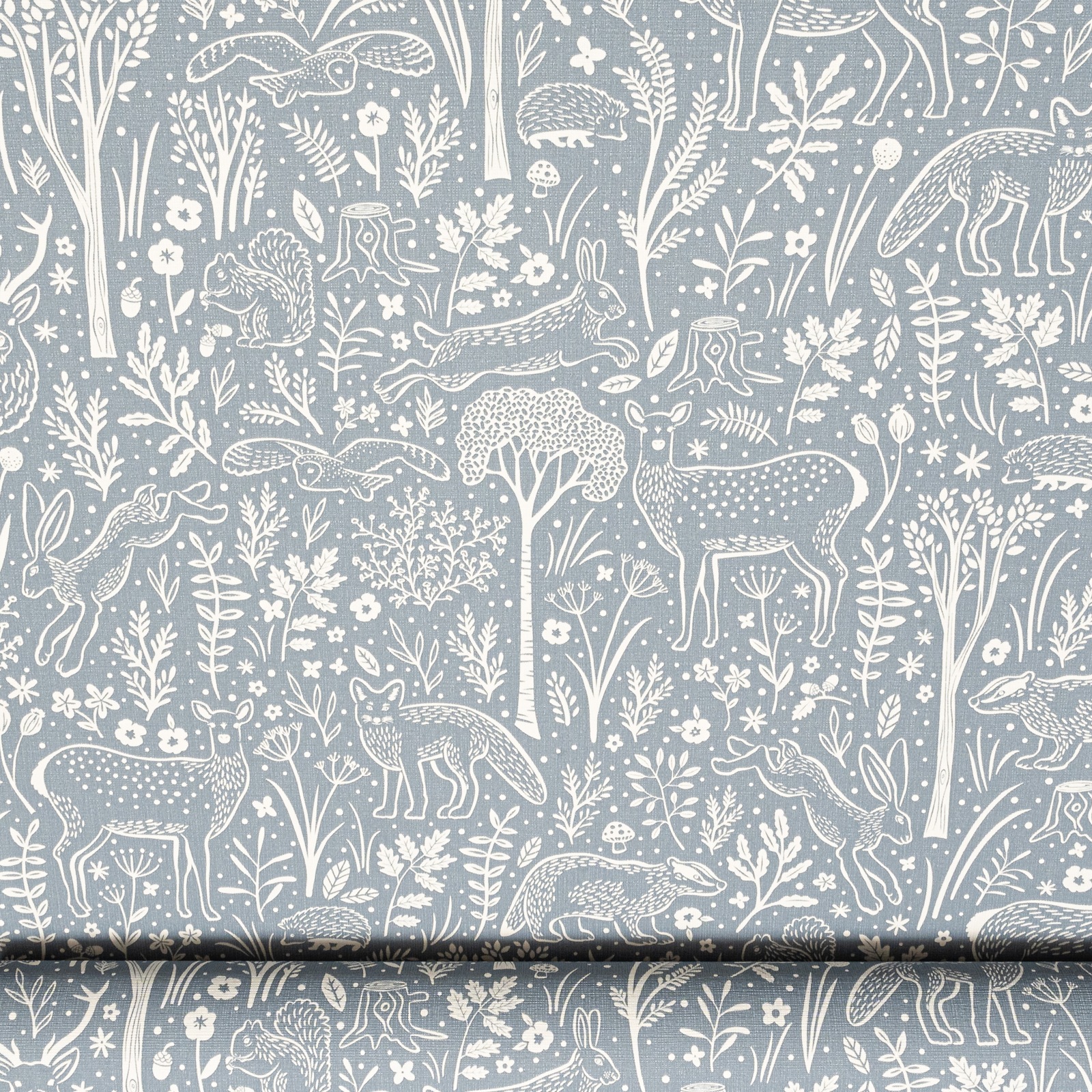Blue Floral Wallpaper Rabbits Deer Textured Slightly Imerfect Vinyl - Image 9