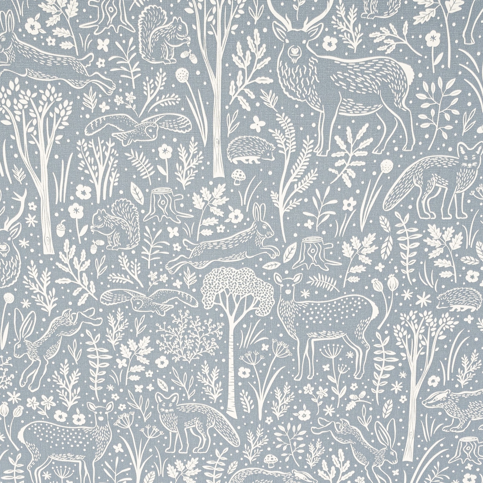 Blue Floral Wallpaper Rabbits Deer Textured Slightly Imerfect Vinyl - Image 8