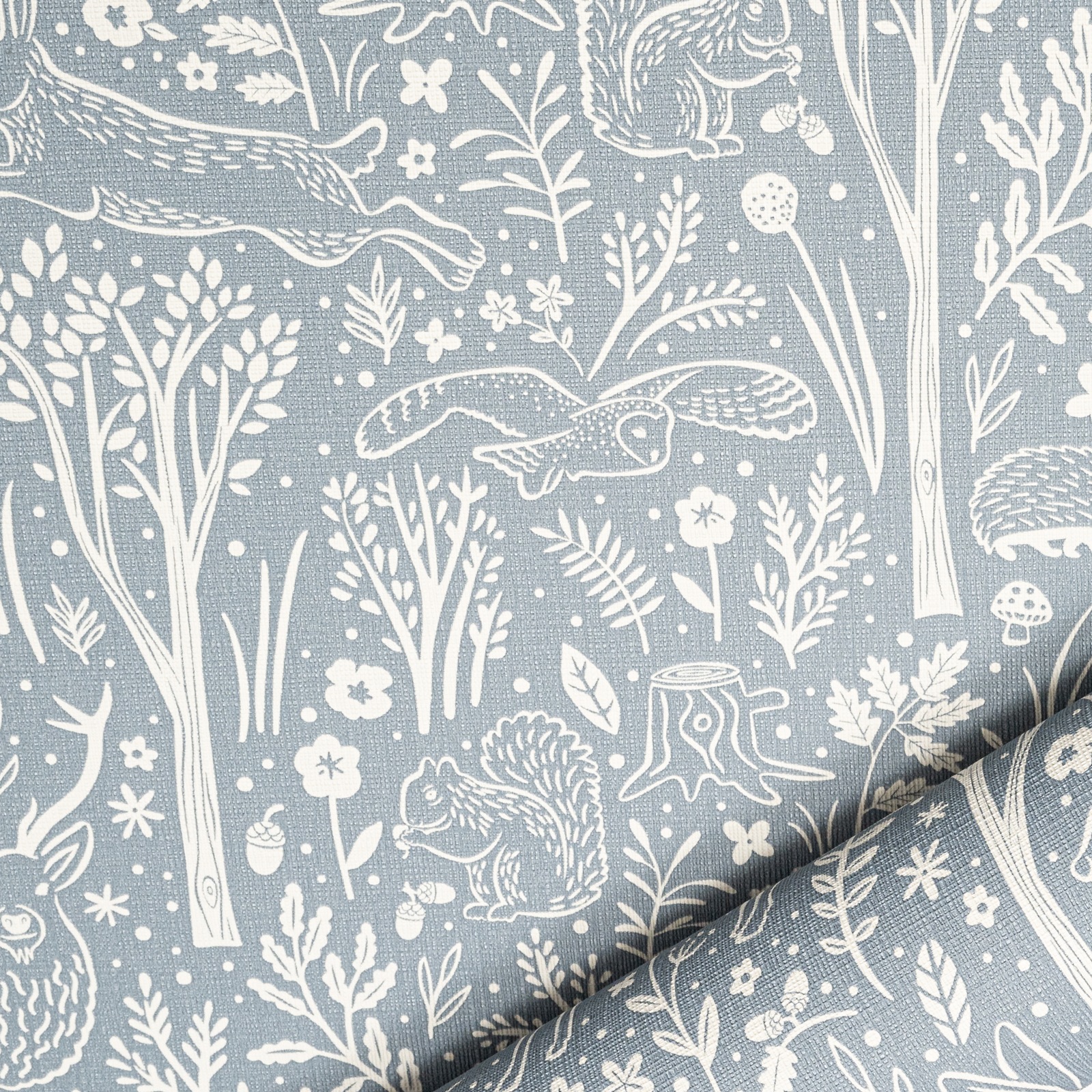 Blue Floral Wallpaper Rabbits Deer Textured Slightly Imerfect Vinyl - Image 6