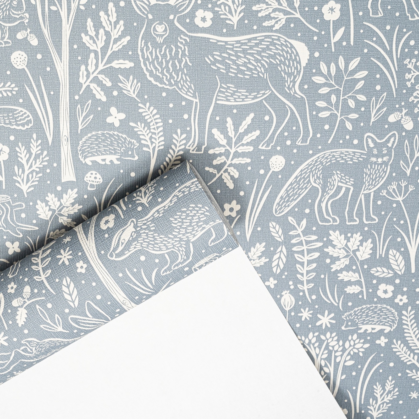 Blue Floral Wallpaper Rabbits Deer Textured Slightly Imerfect Vinyl - Image 5