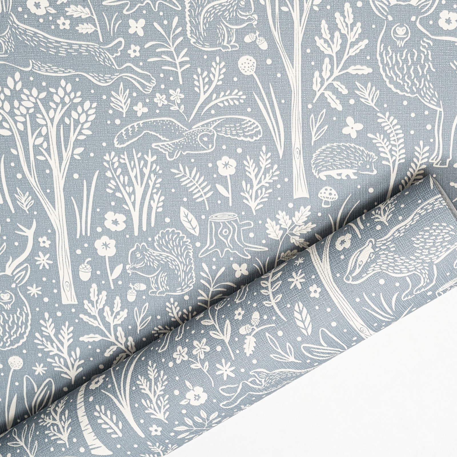 Blue Floral Wallpaper Rabbits Deer Textured Slightly Imerfect Vinyl - Image 4