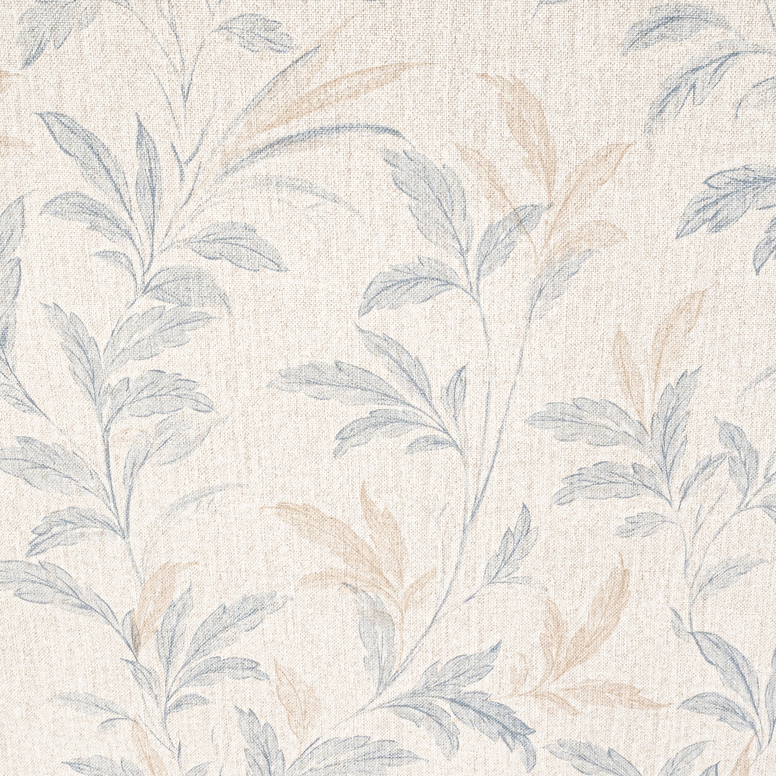 Beige Floral Wallpaper Blue Brown Leaves Slightly Imperfect Textured Linen Effect Vinyl - Image 8