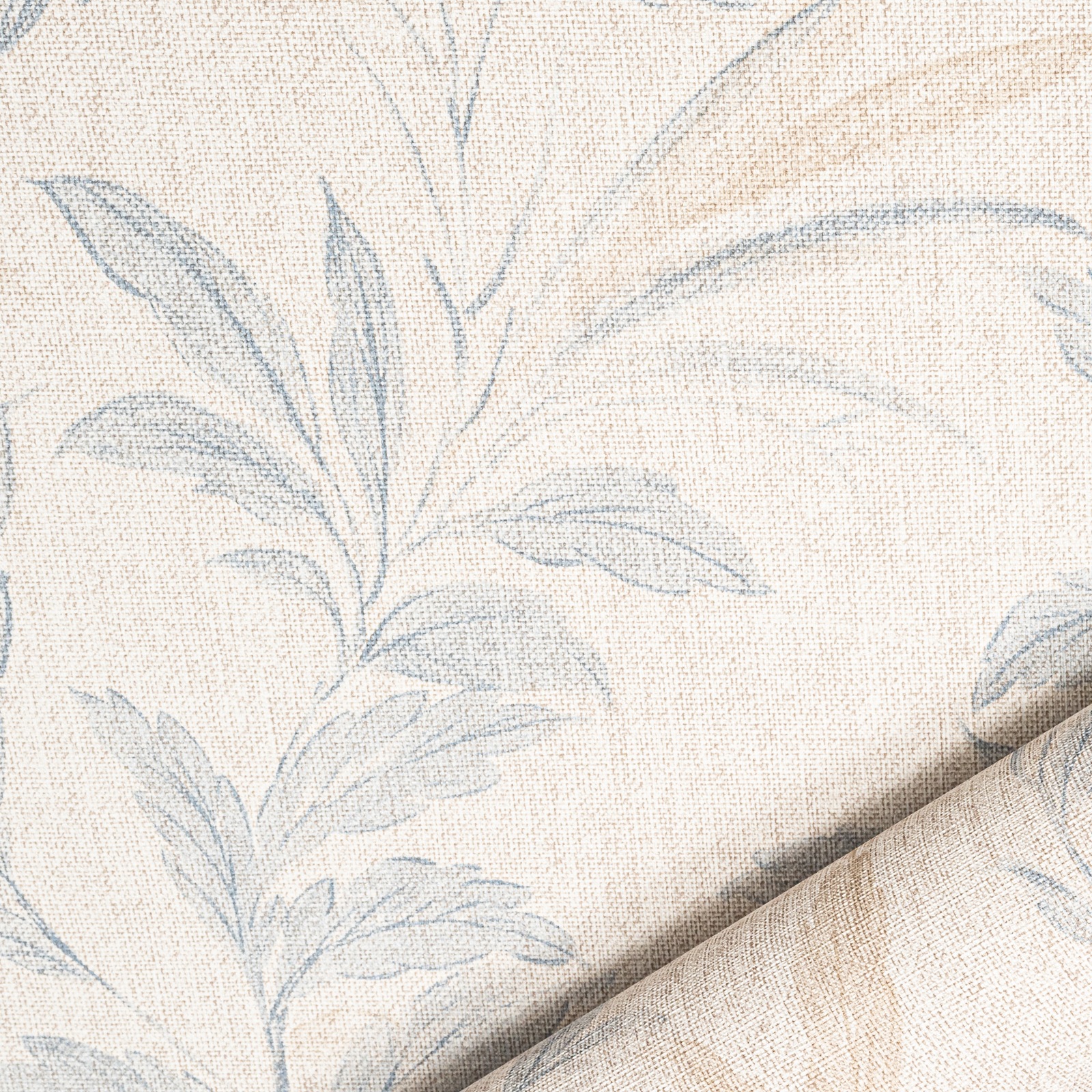 Beige Floral Wallpaper Blue Brown Leaves Slightly Imperfect Textured Linen Effect Vinyl - Image 6