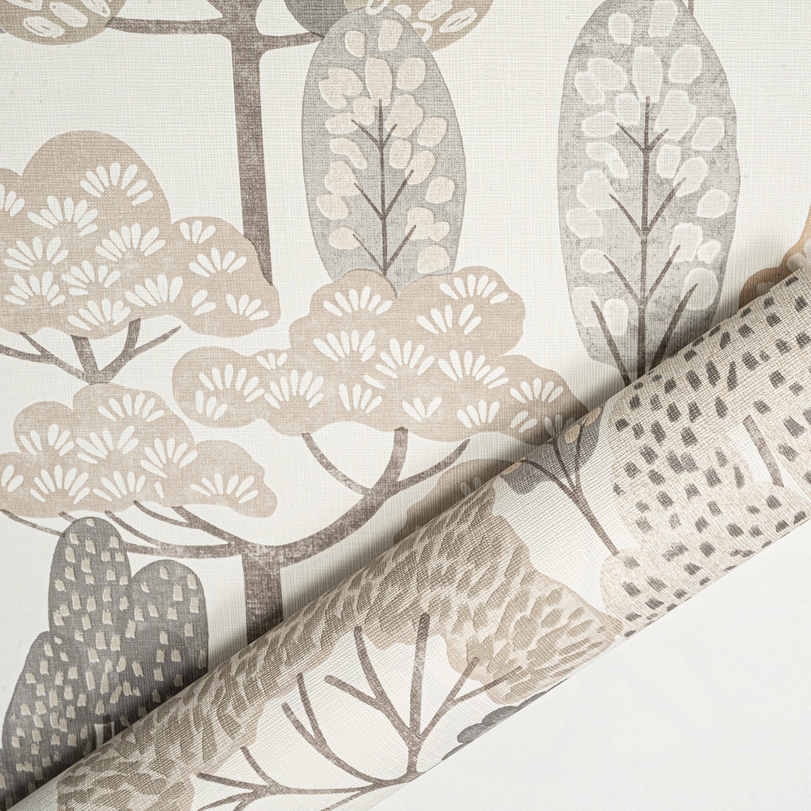 White Floral Wallpaper Grey Beige Brown Tones Tree Slightly Imperfect Vinyl - Image 4