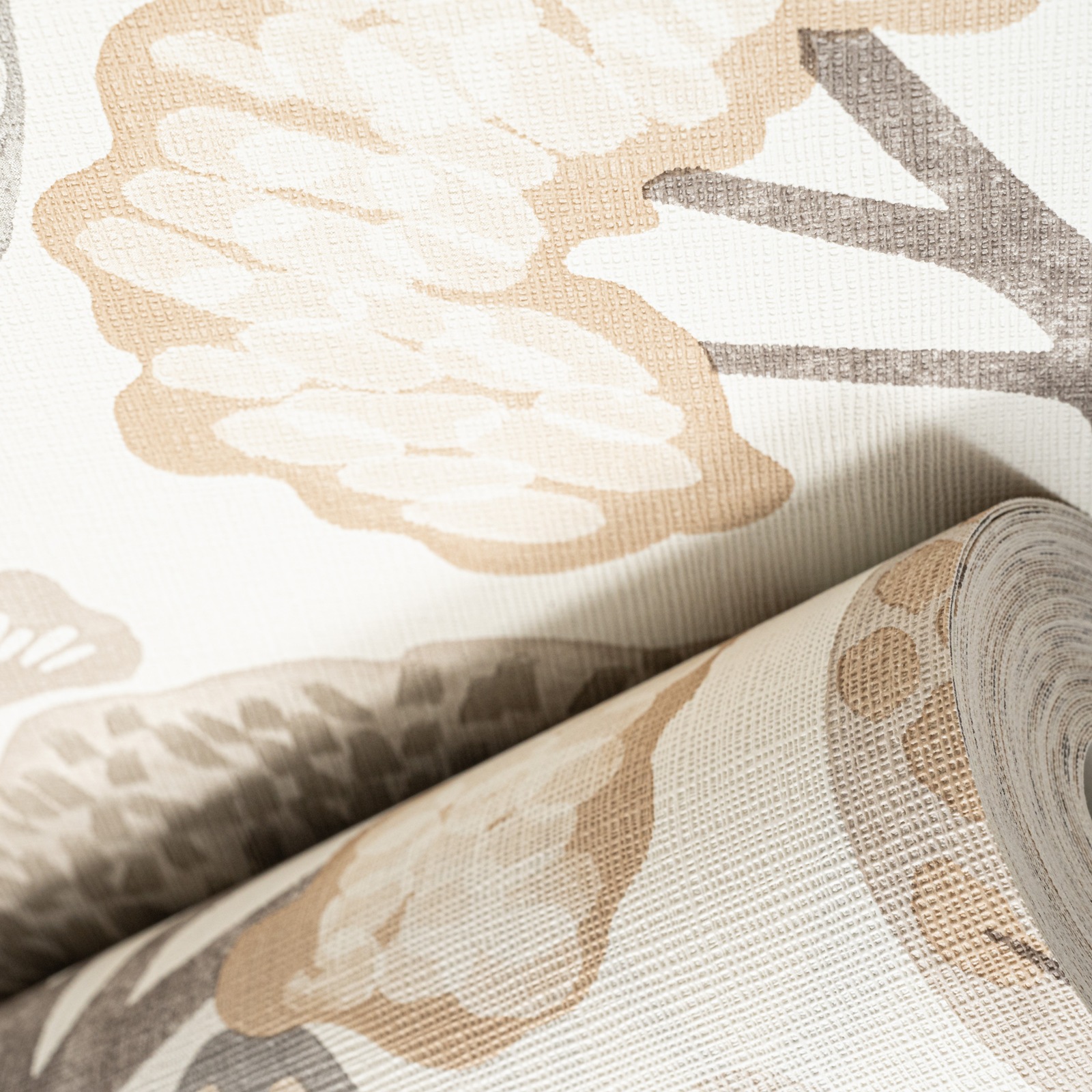 White Floral Wallpaper Grey Beige Brown Tones Tree Slightly Imperfect Vinyl - Image 3