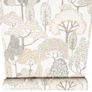 White Floral Wallpaper Grey Beige Brown Tones Tree Slightly Imperfect Vinyl