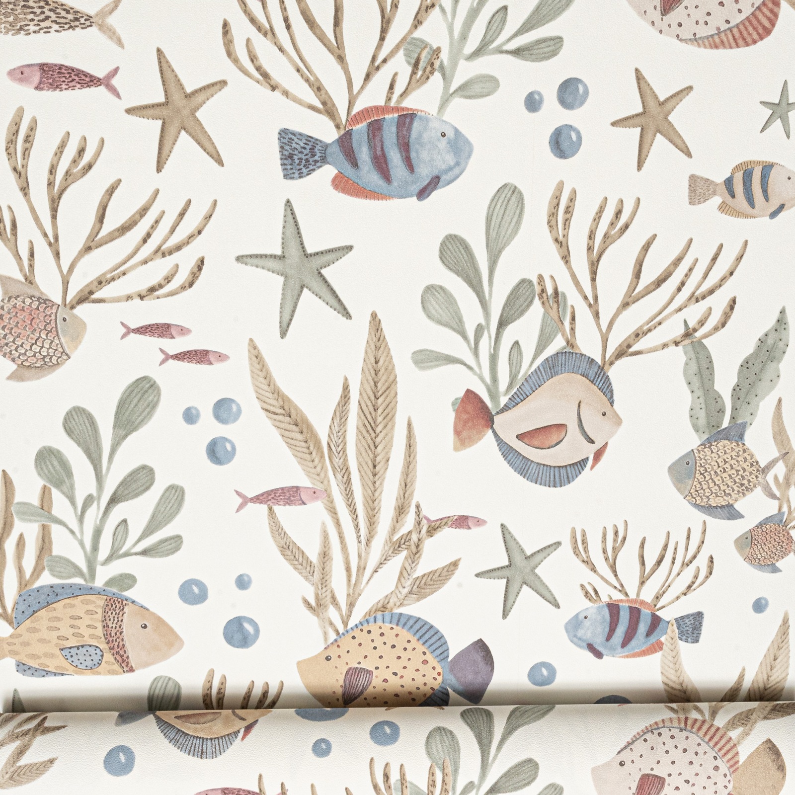 White Tropical Fish Wallpaper Quirky Thick Vinyl Slightly Imperfect Feature - Image 9