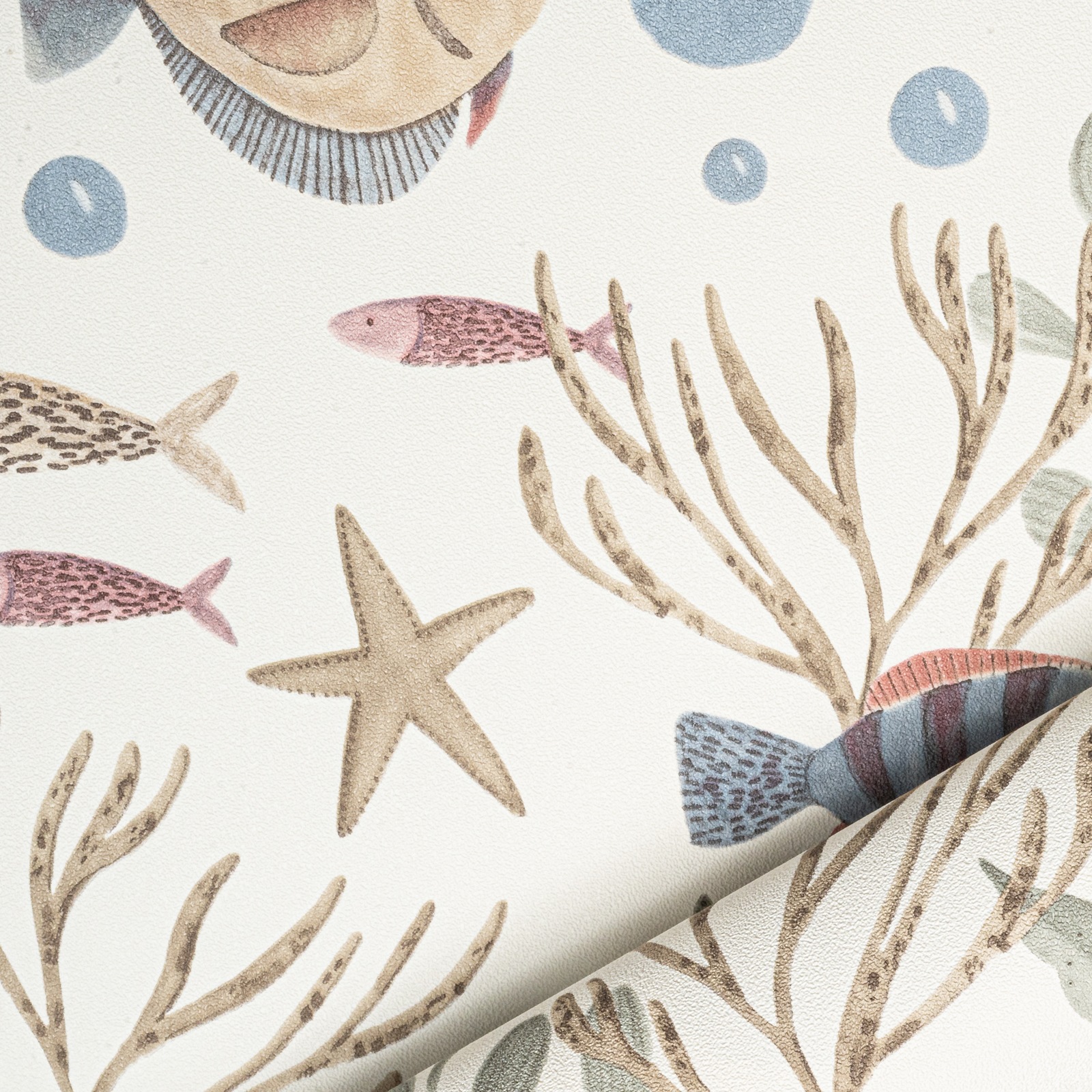 White Tropical Fish Wallpaper Quirky Thick Vinyl Slightly Imperfect Feature - Image 6