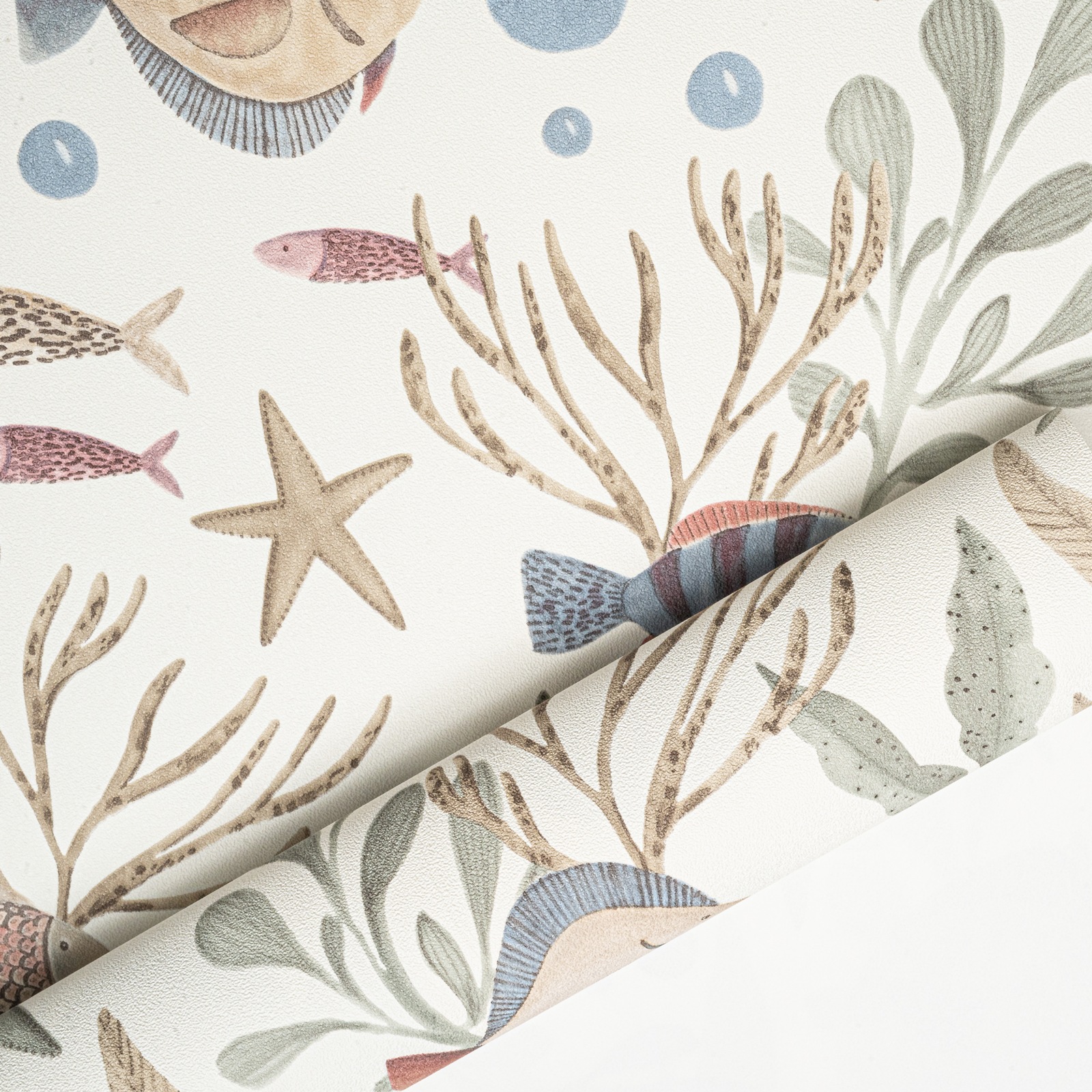 White Tropical Fish Wallpaper Quirky Thick Vinyl Slightly Imperfect Feature - Image 4