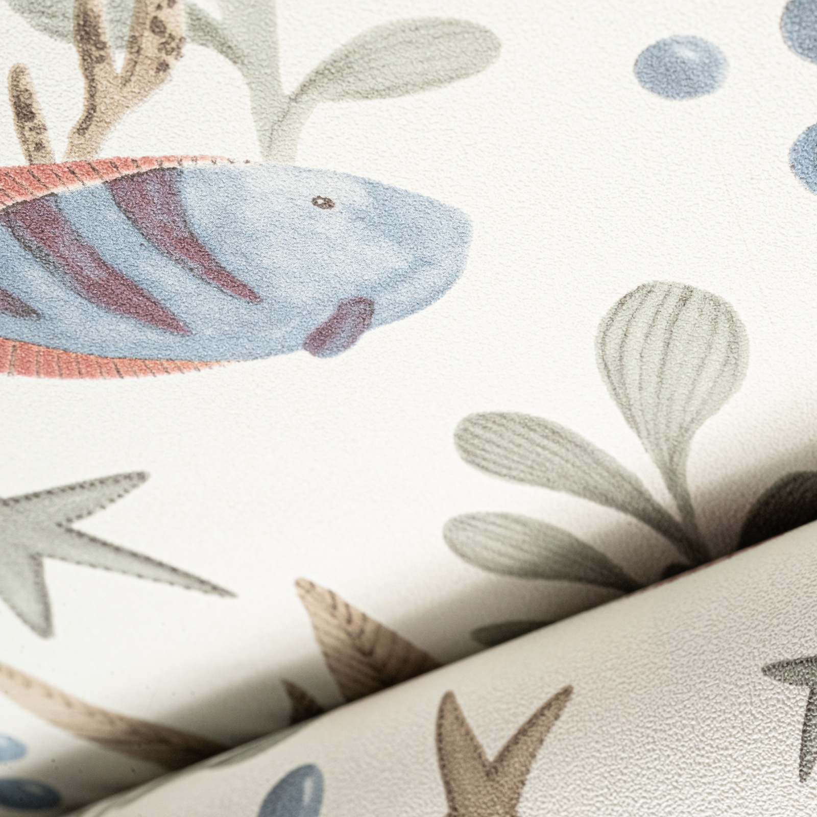 White Tropical Fish Wallpaper Quirky Thick Vinyl Slightly Imperfect Feature - Image 2