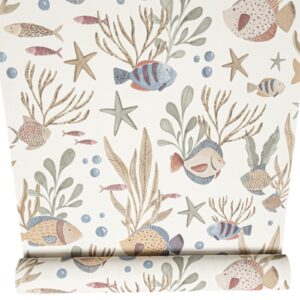White Tropical Fish Wallpaper Quirky Thick Vinyl Slightly Imperfect Feature