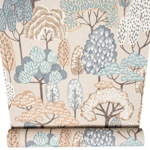 Beige Brown Tree Wallpaper Blue Green Slightly Imperfect Thick Viny Feature Wall
