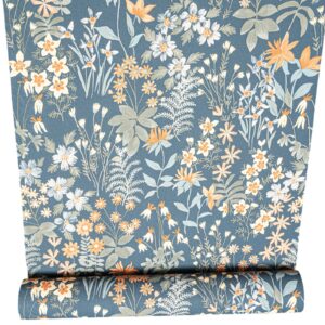 Blue Floral Textured Wallpaper Slightly Imperfect Vinyl