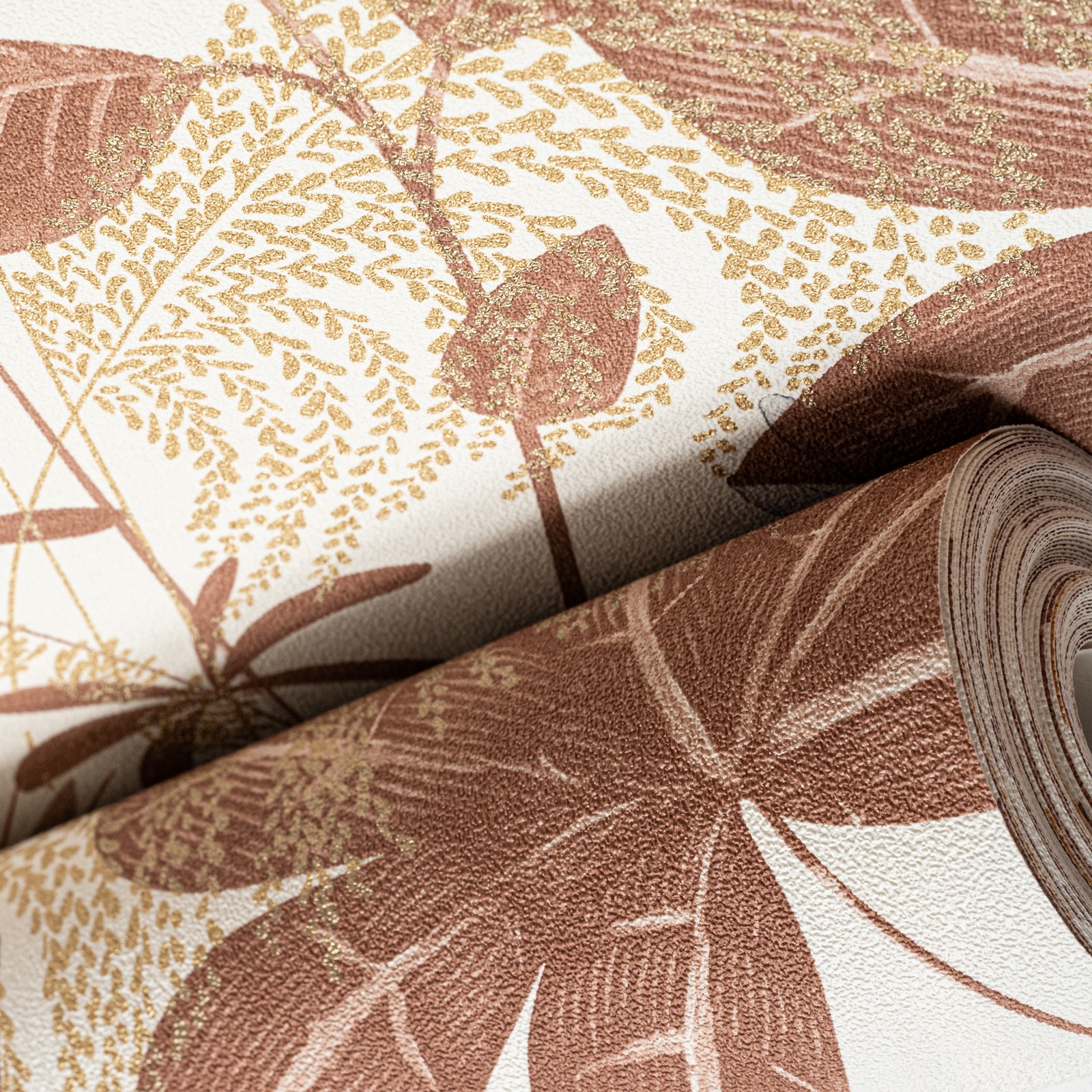 Brown Floral Wallpaper White Yellow Gold Metallic Shimmer Slightly Imperfect Vinyl - Image 3