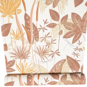 Brown Floral Wallpaper White Yellow Gold Metallic Shimmer Slightly Imperfect Vinyl