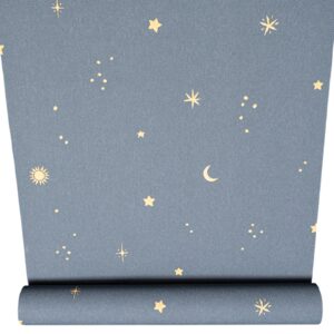 Blue Yellow Star Wallpaper Sun Moon Textured Vinyl Slightly Imperfect Nursey Bedroom