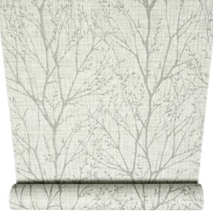 Green Tones Silver Metallic Tree Wallpaper Vinyl Textured Slightly Imperfect