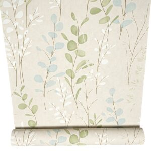 Beige Floral Leaf Wallpaper Green Blue Textured Slightly Impefect Vinyl