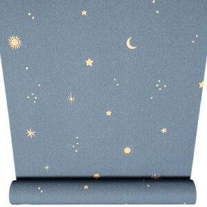 Blue Yellow Star Wallpaper Planets Sun Moon Textured Vinyl Slightly Imperfect Nursery Bedroom