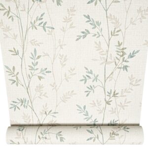 Off White Floral Wallpaper Beige Green Leaf Slightly Imperfect Vinyl