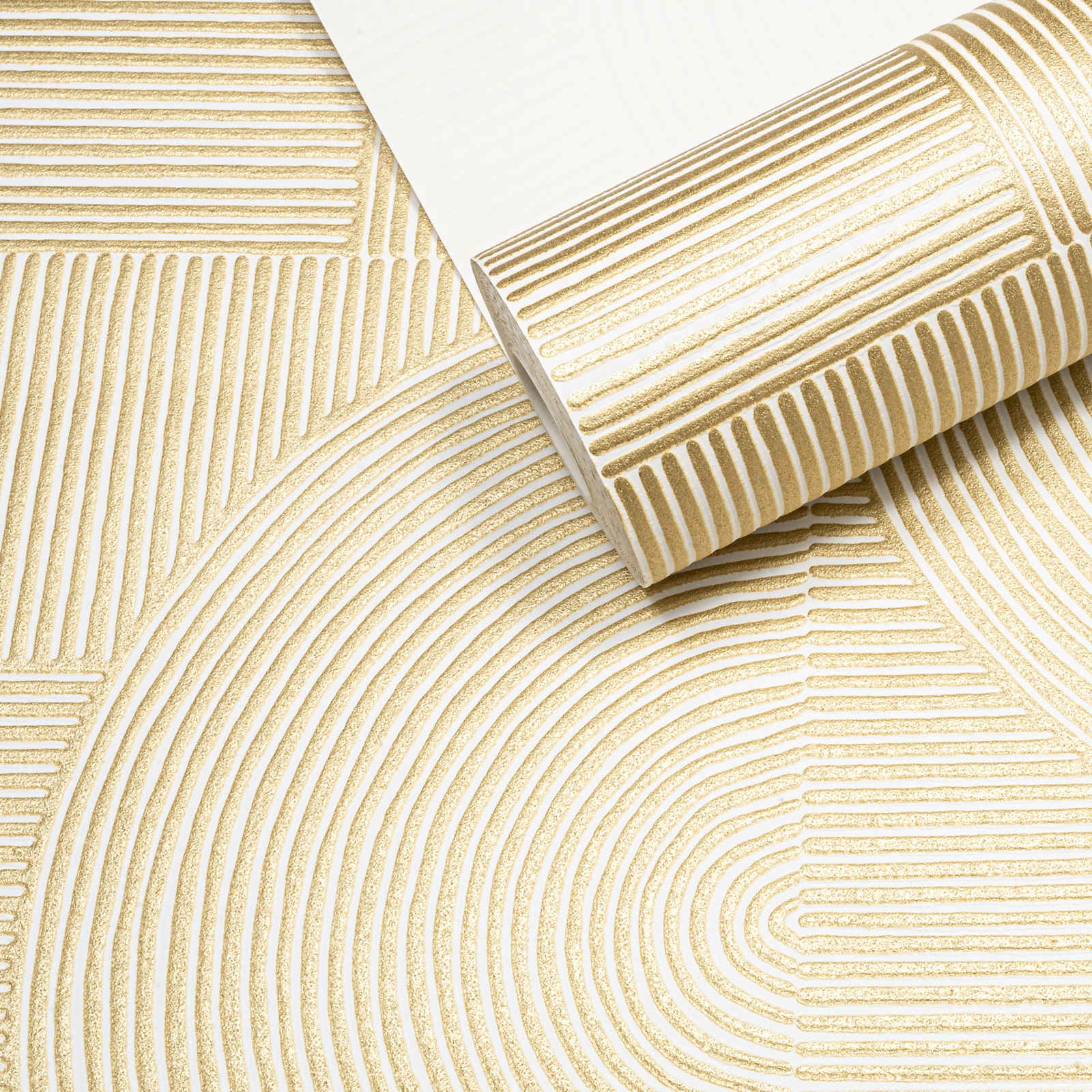 Gold & White Geometric Pattern Wallpaper Shimmer Textured Thick Slightly Imperfect Vinyl - Image 7