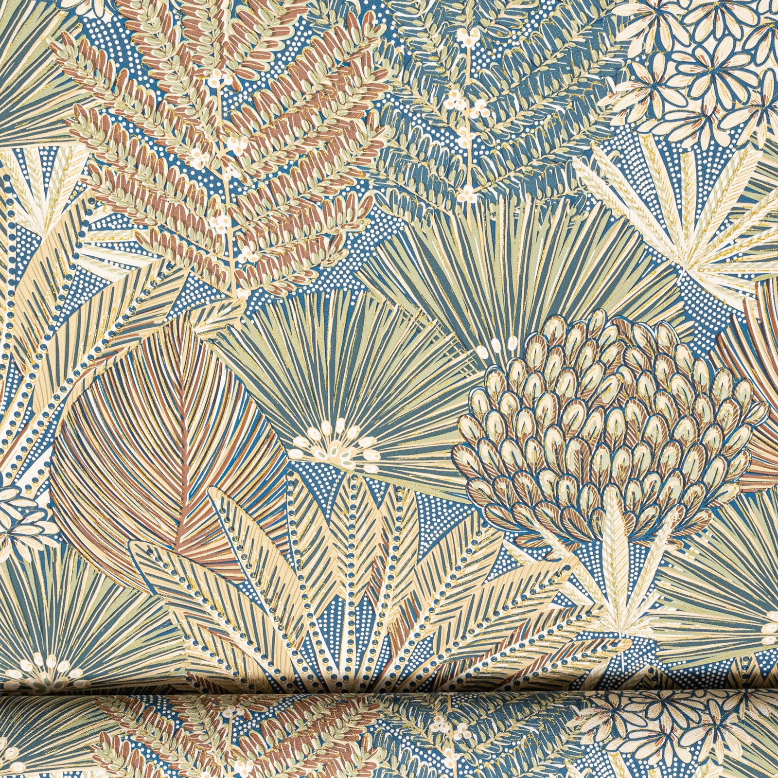 Multi Floral Wallpaper Textured Gold Metallic Shimmer Slightly Imperfect Vinyl - Image 2