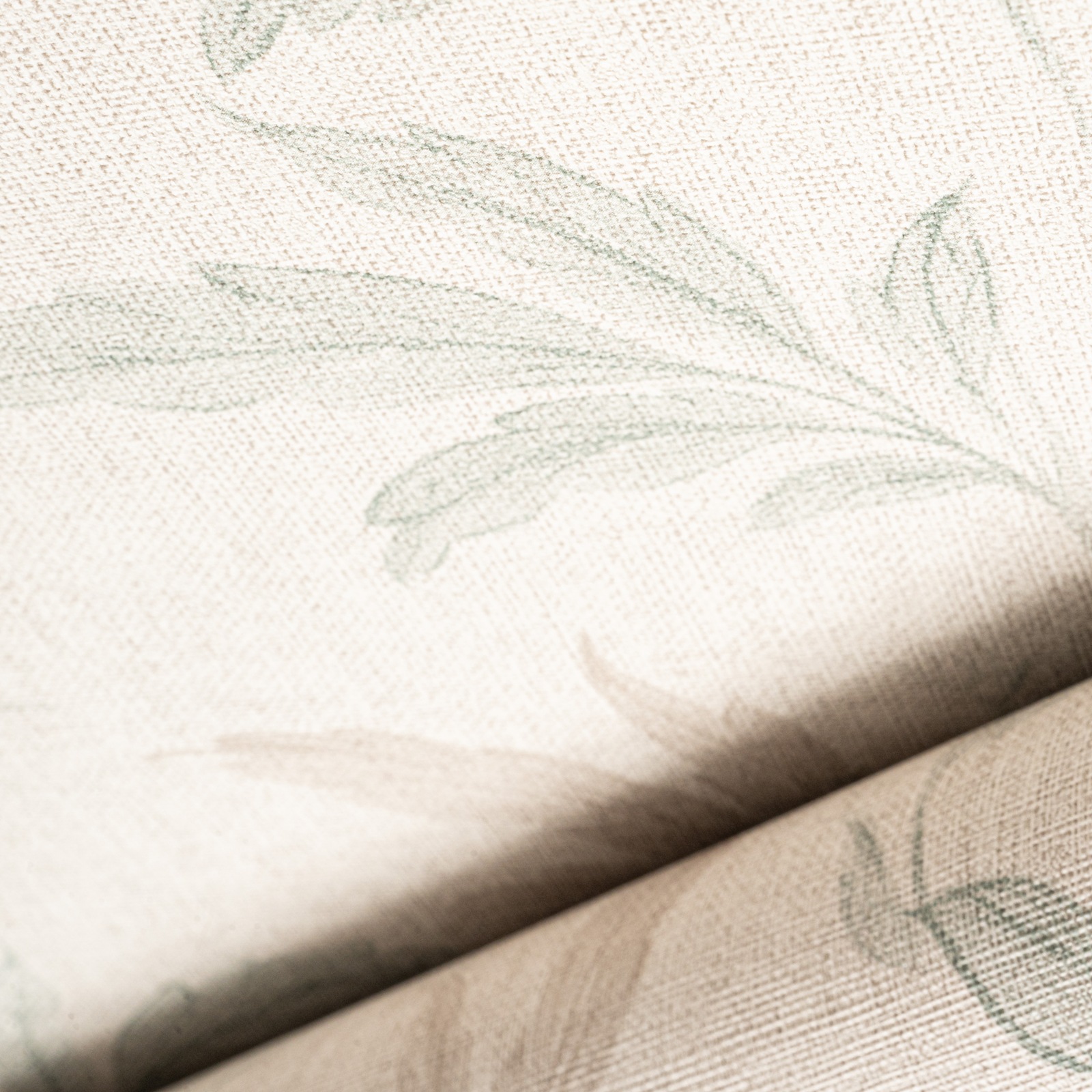Beige Floral Leaf Wallpaper Textured Linen Effect Slightly Imperfect Vinyl - Image 3