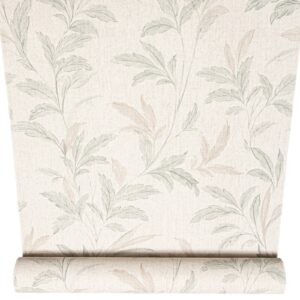 Beige Floral Leaf Wallpaper Textured Linen Effect Slightly Imperfect Vinyl