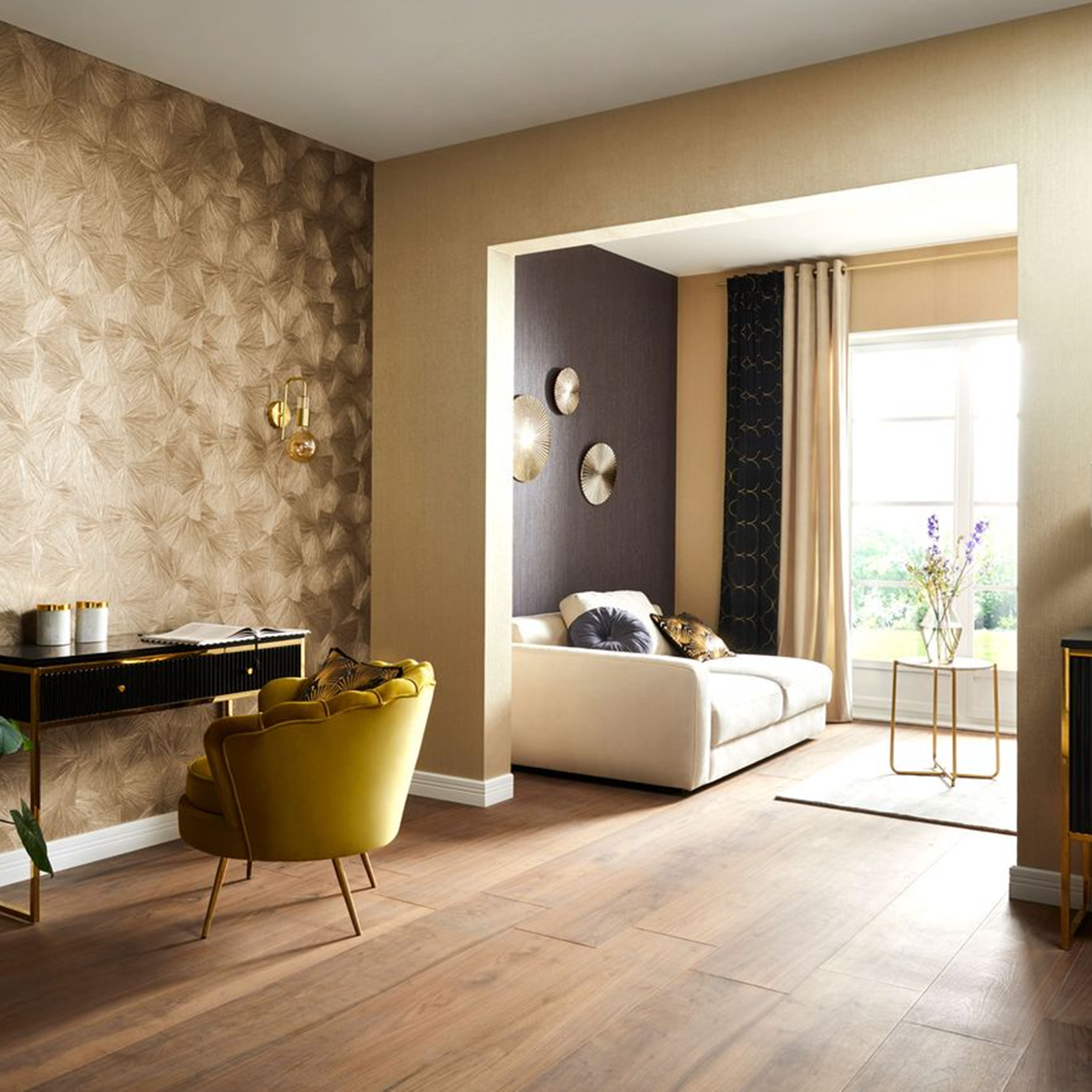 Gold Textured Wallpaper Fan Effect Paste The Wall Vinyl - Image 2