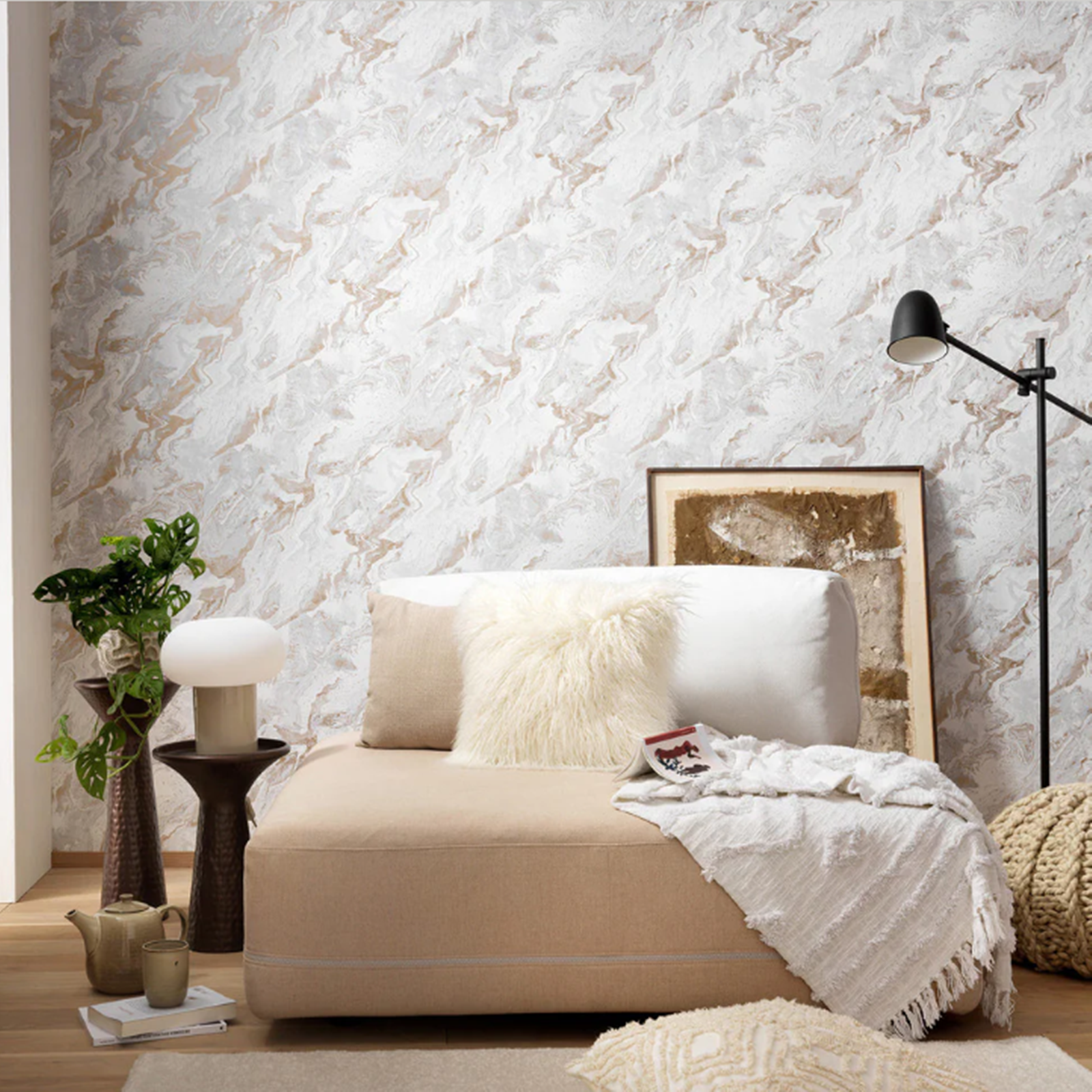 Grey Gold Marble Effect Wallpaper Textured Metallic Vinly - Image 2