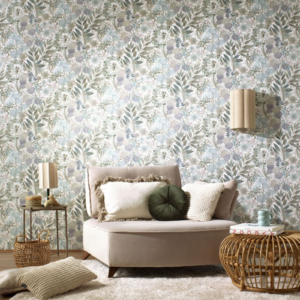 Soft Blue Floral Wallpaper Multi Leaf Textured Vinyl Feature Wall