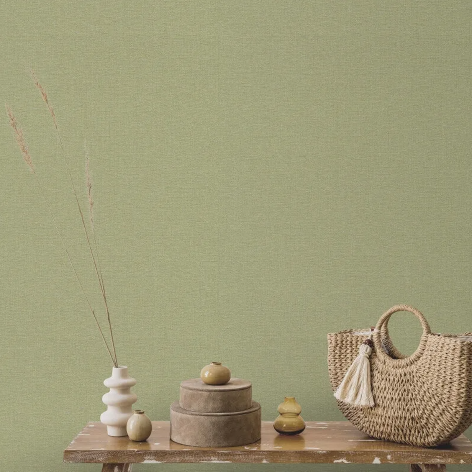Plain Olive Green Wallpaper Textured Linen Effect Vinyl - Image 4