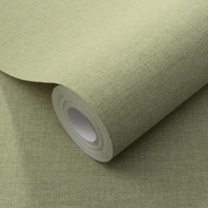Plain Olive Green Wallpaper Textured Linen Effect Vinyl
