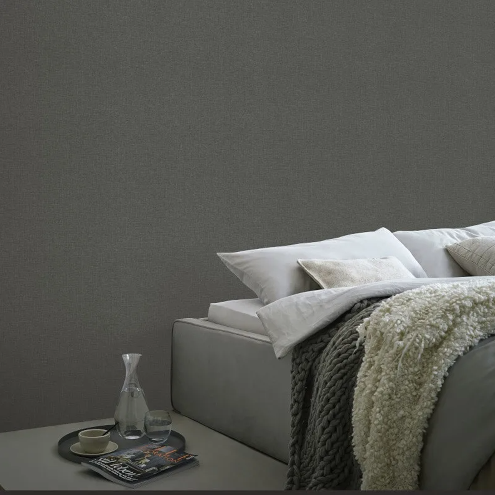 Plain Charcoal Wallpaper Textured Linen Effect Vinyl - Image 5