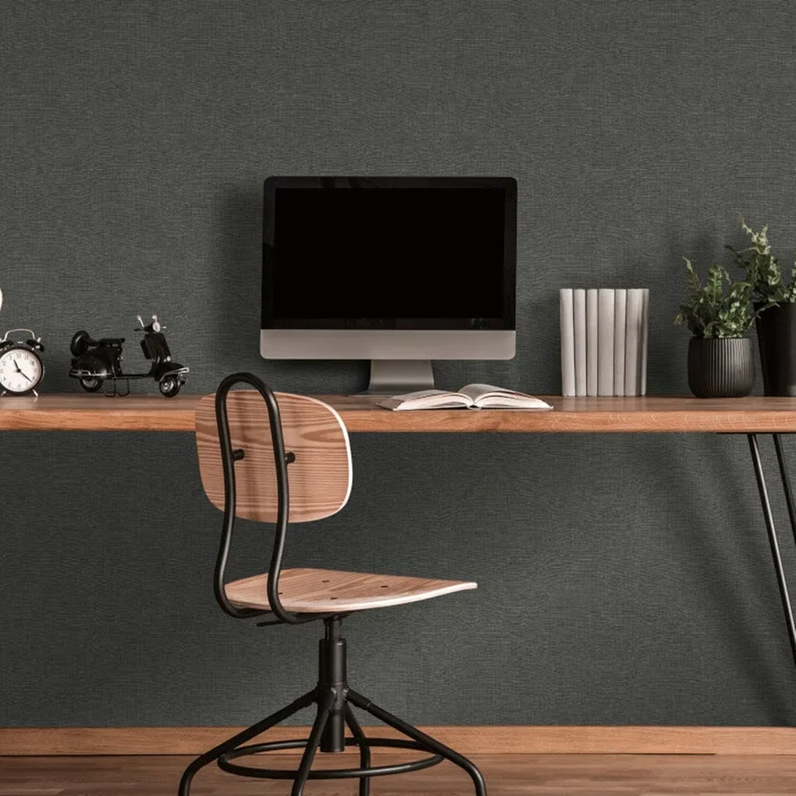 Plain Charcoal Wallpaper Textured Linen Effect Vinyl - Image 4