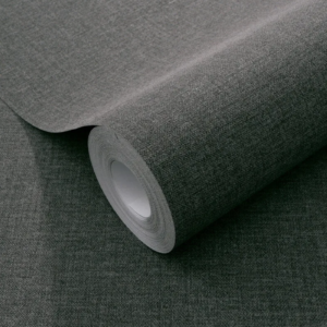 Plain Charcoal Wallpaper Textured Linen Effect Vinyl