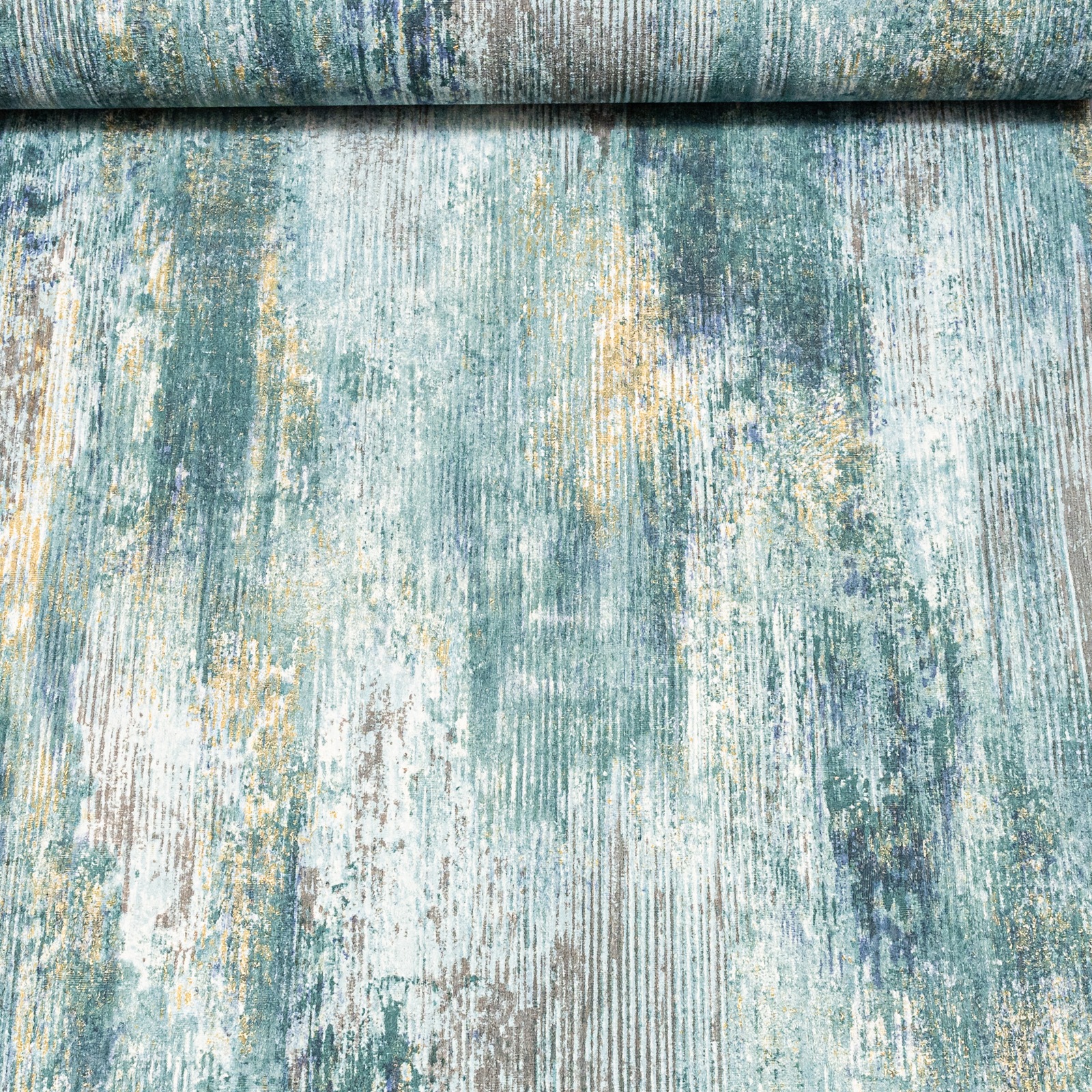Green Blue Tones Wallpaper Gold Metallic Shimmer Textured Concrete Effect Slightly Imperfect Vinyl - Image 9