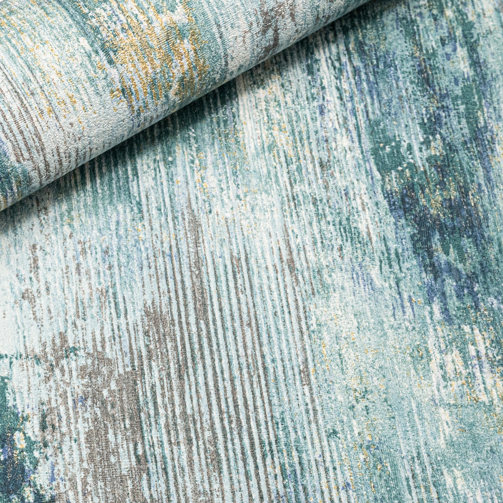Green Blue Tones Wallpaper Gold Metallic Shimmer Textured Concrete Effect Slightly Imperfect Vinyl - Image 6