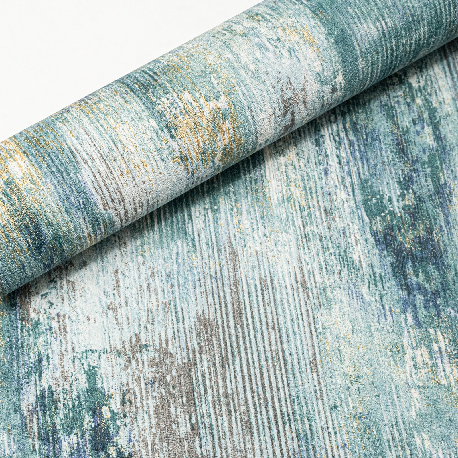Green Blue Tones Wallpaper Gold Metallic Shimmer Textured Concrete Effect Slightly Imperfect Vinyl - Image 4