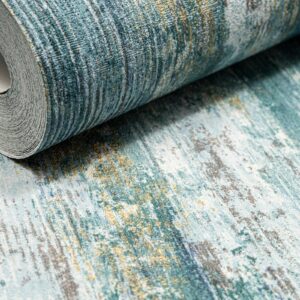 Green Blue Tones Wallpaper Gold Metallic Shimmer Textured Concrete Effect Slightly Imperfect Vinyl