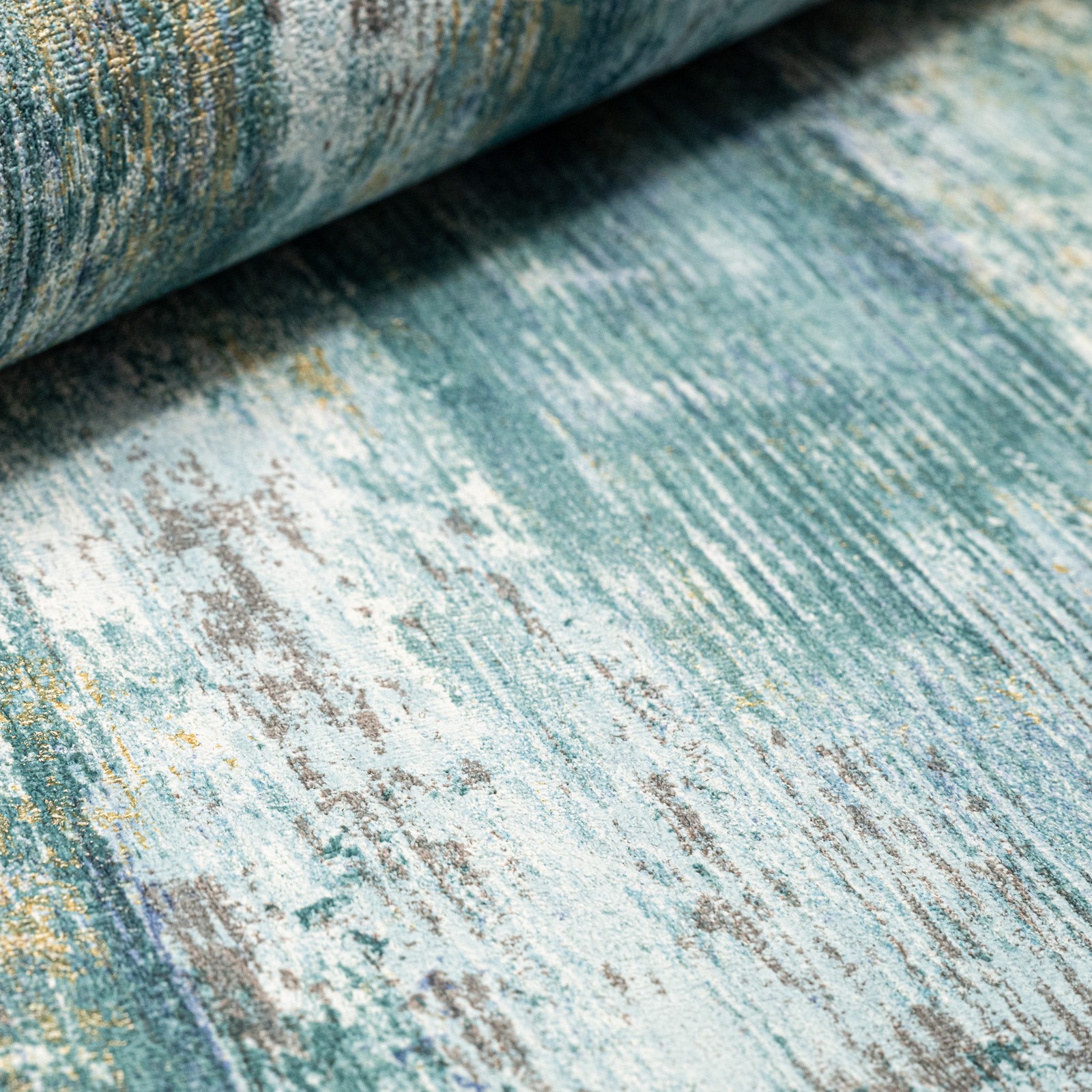 Green Blue Tones Wallpaper Gold Metallic Shimmer Textured Concrete Effect Slightly Imperfect Vinyl - Image 3