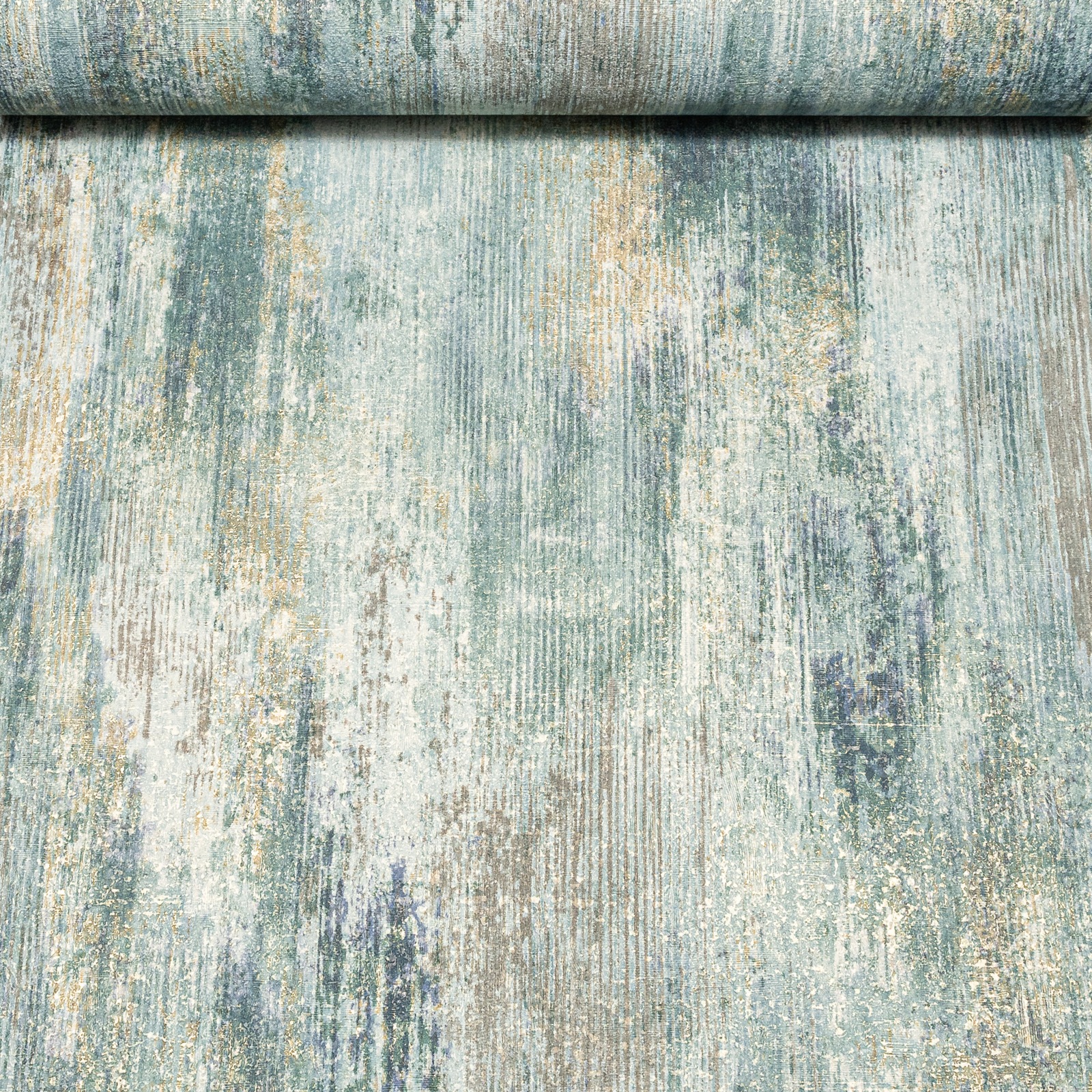Green Blue Tones Wallpaper Gold Metallic Shimmer Textured Concrete Effect Slightly Imperfect Vinyl - Image 9