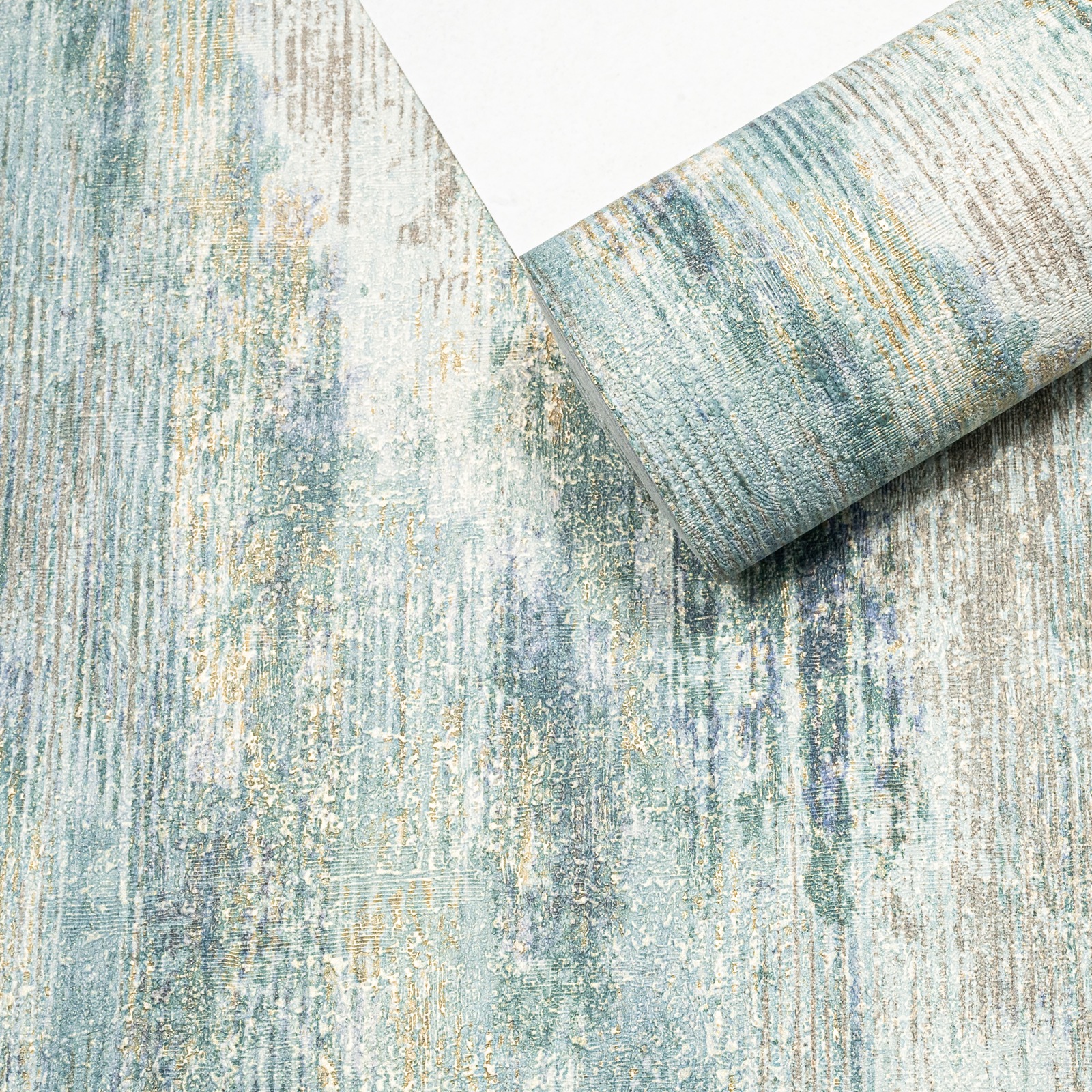 Green Blue Tones Wallpaper Gold Metallic Shimmer Textured Concrete Effect Slightly Imperfect Vinyl - Image 7