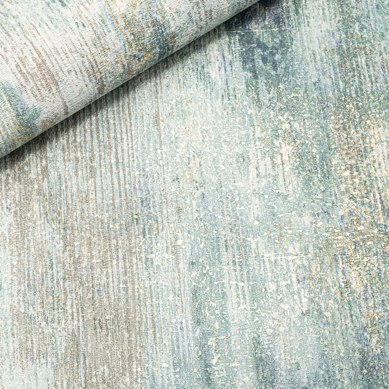 Green Blue Tones Wallpaper Gold Metallic Shimmer Textured Concrete Effect Slightly Imperfect Vinyl - Image 6