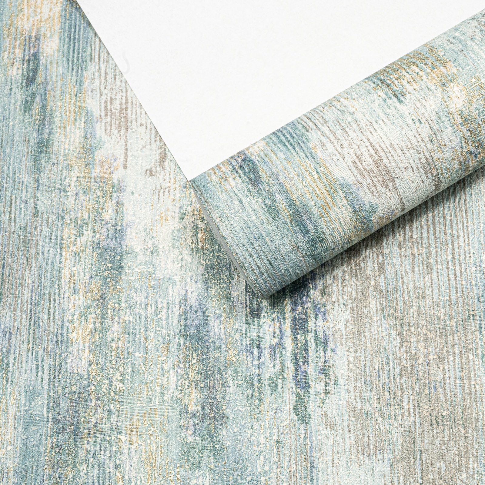 Green Blue Tones Wallpaper Gold Metallic Shimmer Textured Concrete Effect Slightly Imperfect Vinyl - Image 5