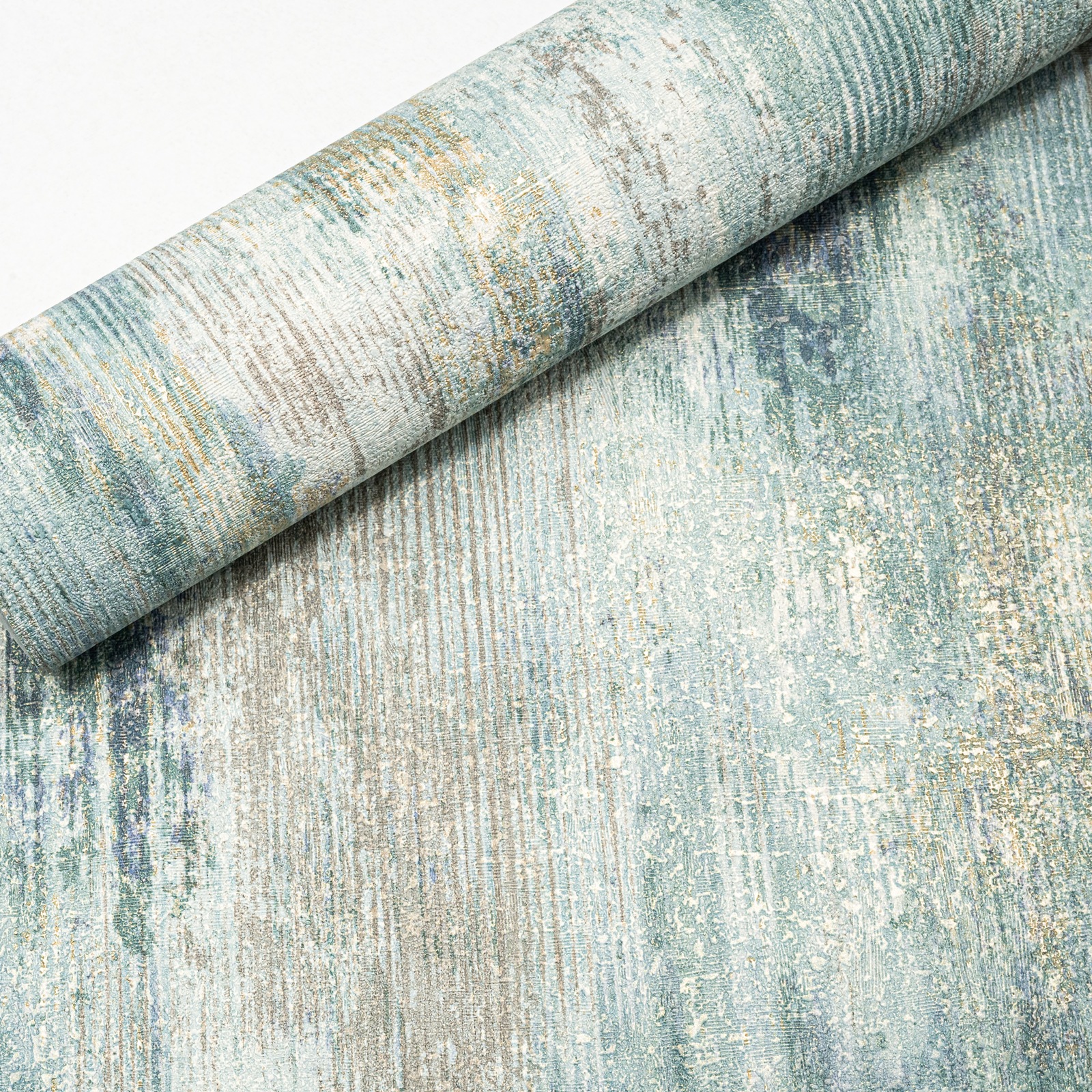 Green Blue Tones Wallpaper Gold Metallic Shimmer Textured Concrete Effect Slightly Imperfect Vinyl - Image 4