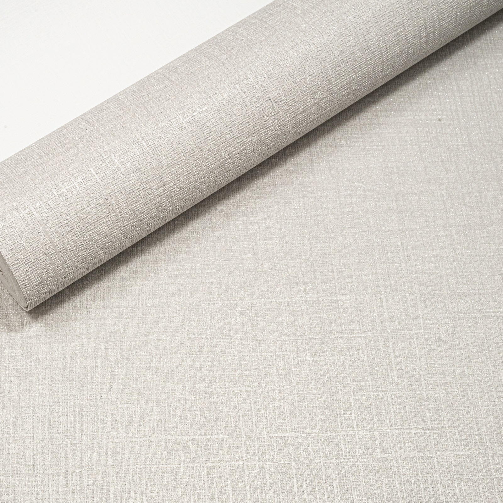 Plain Grey Linen Effect Wallpaper Silver Shimmer Glitter Slightly Imperfect Vinyl - Image 4