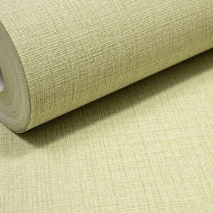 Plain Pale Yellow Linen Effect Wallpaper Textured Slightly Imperfect Vinyl