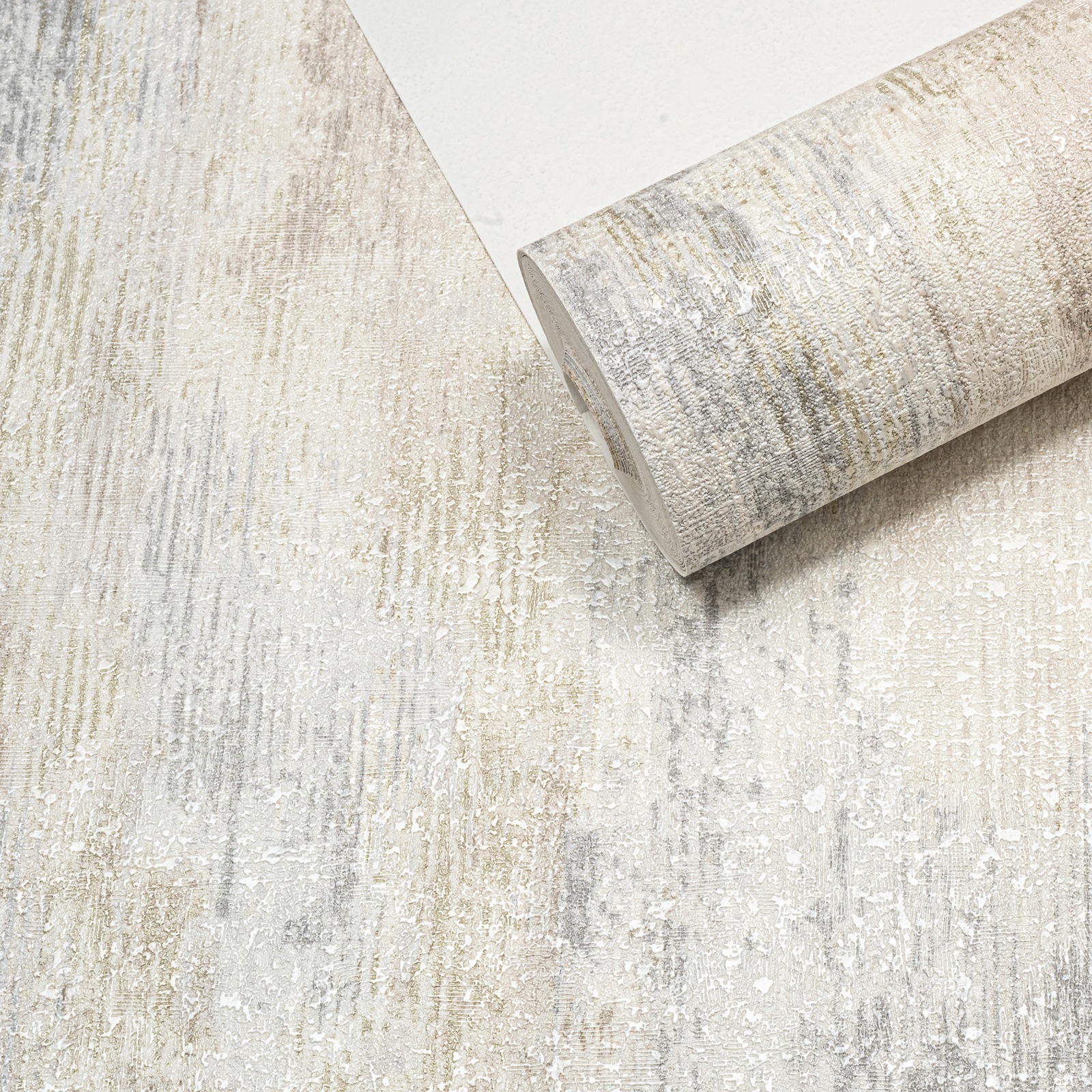 Off White Silver Concrete Effect Wallpaper Shimmer Thick Textured Slightly Imperfect Vinyl - Image 7