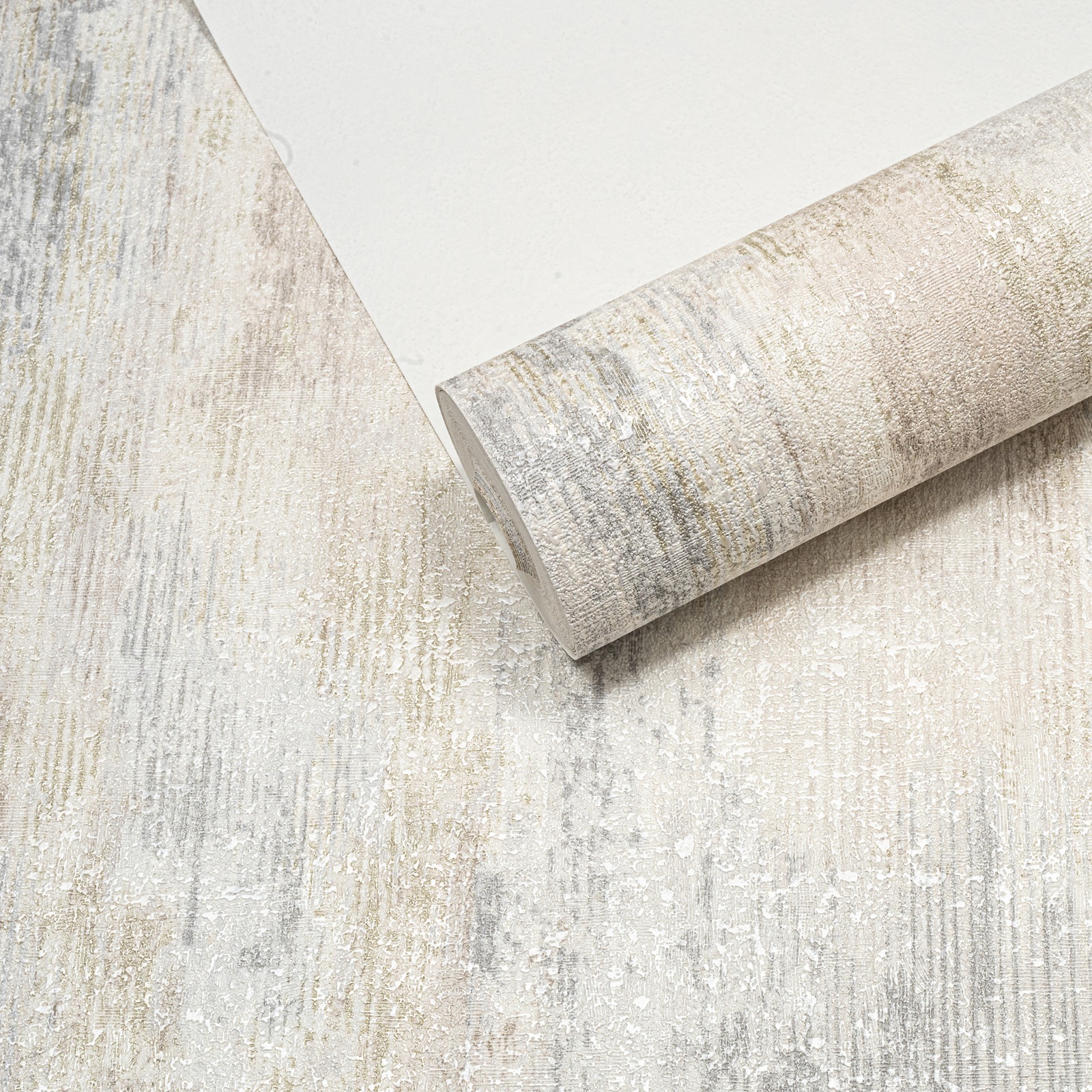 Off White Silver Concrete Effect Wallpaper Shimmer Thick Textured Slightly Imperfect Vinyl - Image 5